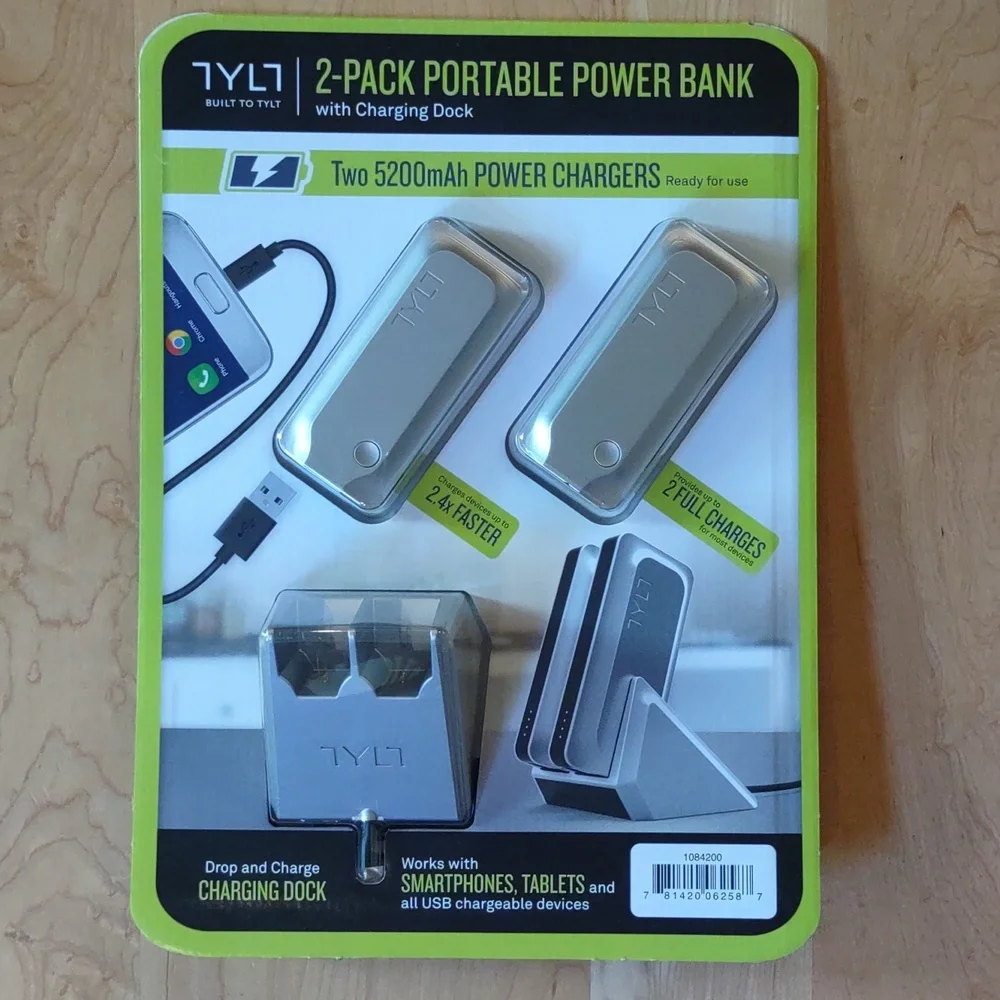 TYLT 2-Pack Portable Power Bank With Charing Dock